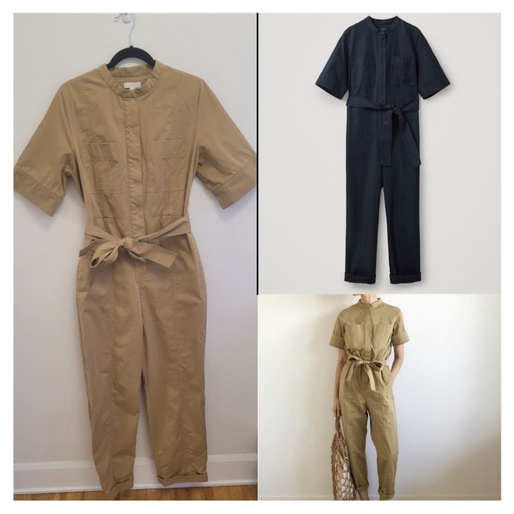 COS Tan Cotton Utilitarian Relaxed Belted Jumpsuit